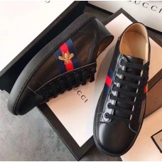 Gucci Ace Leather Low-Top Lovers Sneakers Blue/Red Web Embroidered Bee Black 2018