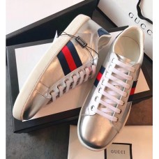 Gucci Ace Leather Low-Top Lovers Sneakers Blue/Red Web Silver 2018