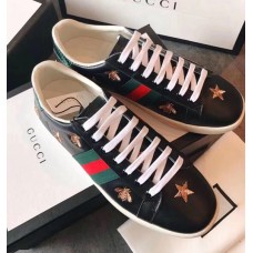 Gucci Ace Leather Low-Top Lovers Sneakers Green/Red Web Embroidered Bee Black 2018