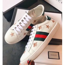 Gucci Ace Leather Low-Top Lovers Sneakers Green/Red Web Embroidered Bee Creamy 2018