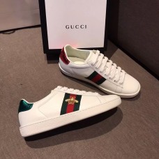 Gucci Ace Leather Low-Top Lovers Sneakers Green/Red Web Embroidered Bee WHITE 431942