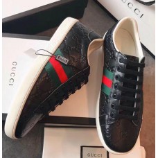 Gucci Ace Leather Low-Top Lovers Sneakers Web Signature Black 2018