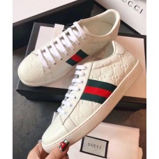 Gucci Ace Leather Low-Top Lovers Sneakers Web Signature White 2018