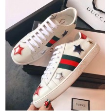 Gucci Ace Leather Low-Top Lovers Sneakers Web Star Creamy 2018