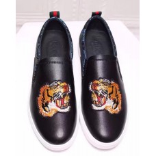 GUCCI CALFSKIN TIGER HEAD EMBROIDERY SNEAKERS FOR MEN/BLACK(AD-731106)