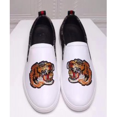 GUCCI CALFSKIN TIGER HEAD EMBROIDERY SNEAKERS FOR MEN/WHITE(AD-731105)