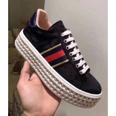 Gucci Crystals Platform Web Ace Sneakers 505995 Velvet Black 2017