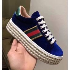 Gucci Crystals Platform Web Ace Sneakers 505995 Velvet Blue 2017