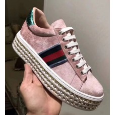 Gucci Crystals Platform Web Ace Sneakers 505995 Velvet Pink 2017