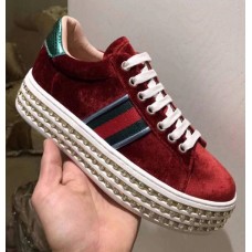 Gucci Crystals Platform Web Ace Sneakers 505995 Velvet Red 2017