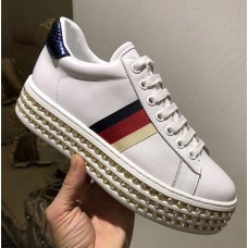 Gucci Crystals Platform Web Ace Sneakers 505995 White 2017