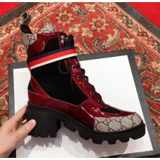 Gucci GG Leather Ankle Boots with Sylvie Web 55mm Heel Red 2018