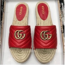 Gucci Leather Espadrilles Slides Sandals Red With Double G 573028 2019