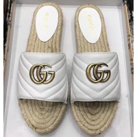 Gucci Leather Espadrilles Slides Sandals White With Double G 573028 2019