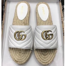 Gucci Leather Espadrilles Slides Sandals White With Double G 573028 2019