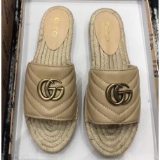 Gucci Leather Espadrilles Slides Sandals With Double G 573028 Nude 2019