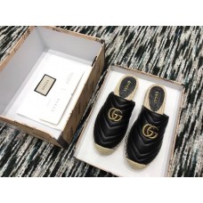 Gucci Leather Espadrilles Slippers With Double G 551881 Black 2019