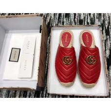 Gucci Leather Espadrilles Slippers With Double G 551881 Red 2019