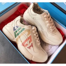 Gucci Rhyton Leather Sneakers Rainbow Glitter Logo 2019