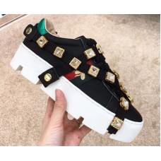 Gucci Web Bee Ace Platform 4cm Sneakers Black with Removable Crystals 2019