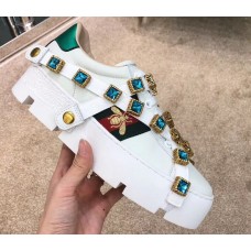 Gucci Web Bee Ace Platform 4cm Sneakers White with Removable Crystals 2019