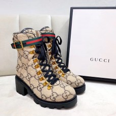 Gucci Web Strap with Buckle Wool Ankle Boots GG Beige 2019