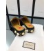 Gucci Calfskin Leather 3.5cm heel Web Details Pearls Trim Slipper black