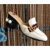 Gucci Calfskin Leather 7.5cm heel Web Details Pearls Trim Slipper white