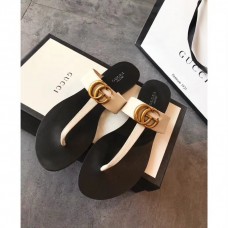 Gucci Leather Thong Sandals with Double G 497444 White