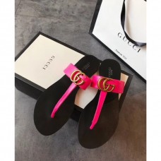 Gucci Leather Thong Sandals with Double G 497444 Fuchsia