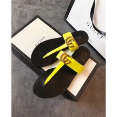 Gucci Leather Thong Sandals with Double G 497444 Yellow