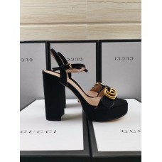 Gucci Heel 11cm Platform 2.5cm Sandals with Double G 573021 Suede Black 2019