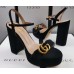 Gucci Heel 11cm Platform 2.5cm Sandals with Double G 573021 Suede Black 2019