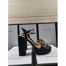 Gucci Heel 11cm Platform 2.5cm Sandals with Double G 573021 Black 2019