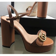 Gucci Heel 11cm Platform 2.5cm Sandals with Double G 573021 Khaki 2019