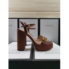 Gucci Heel 11cm Platform 2.5cm Sandals with Double G 573021 Brown 2019