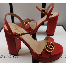 Gucci Heel 11cm Platform 2.5cm Sandals with Double G 573021 Red 2019