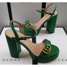 Gucci Heel 11cm Platform 2.5cm Sandals with Double G 573021 Green 2019