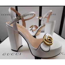 Gucci Heel 11cm Platform 2.5cm Sandals with Double G 573021 White 2019