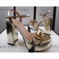 Gucci Heel 11cm Platform 2.5cm Sandals with Double G 573021 Gold 2019