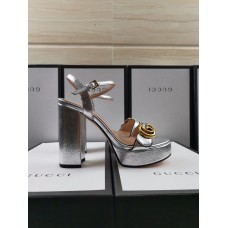 Gucci Heel 11cm Platform 2.5cm Sandals with Double G 573021 Silver 2019