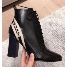 Gucci Leather Heel Ankle Lace-up Boots With Logo Strap Black 2018