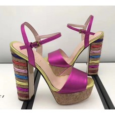 Gucci Rainbow Heel Sandals Hot Pink 2018