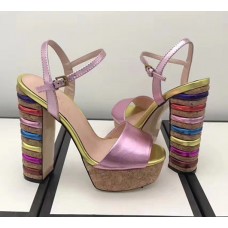 Gucci Rainbow Heel Sandals Pink 2018