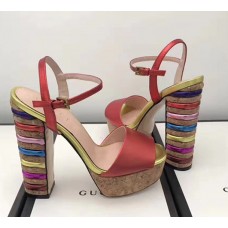 Gucci Rainbow Heel Sandals Red 2018