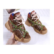 Men/Women&#8217;s Gucci Flashtrek sneaker with removable crystals Brown Suede