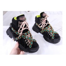 Mens/Women&#8217;s Gucci Flashtrek sneaker with removable crystals Black Suede