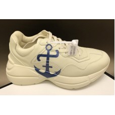 Women and Men Gucci Rhyton leather sneaker with anchor in White Leather