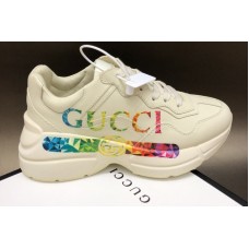 Women and Men Gucci Rhyton leather sneaker with Gucci logo in White Leather