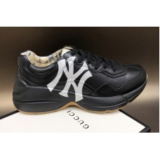 Women and Men Gucci Rhyton Ny Yankees Leather Sneakers in Black Leather